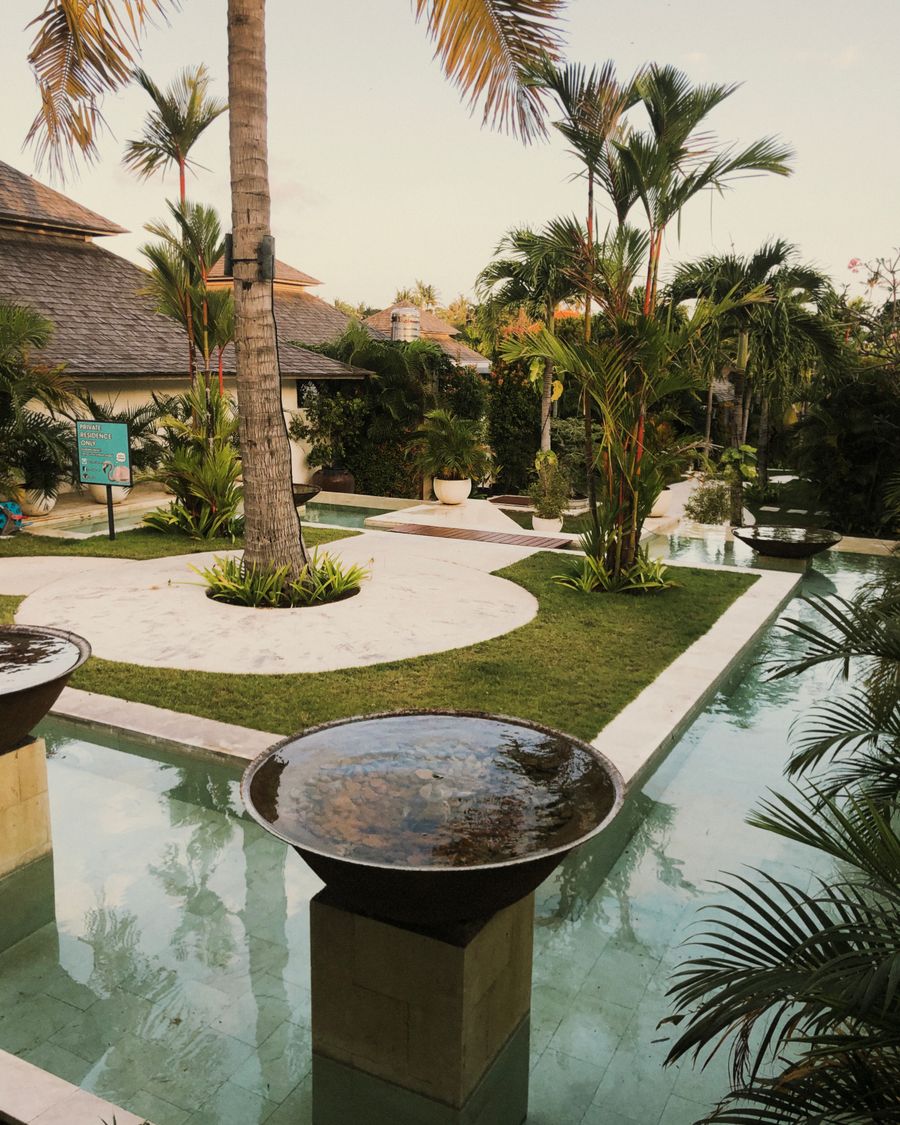 Manicured tropical villa garden